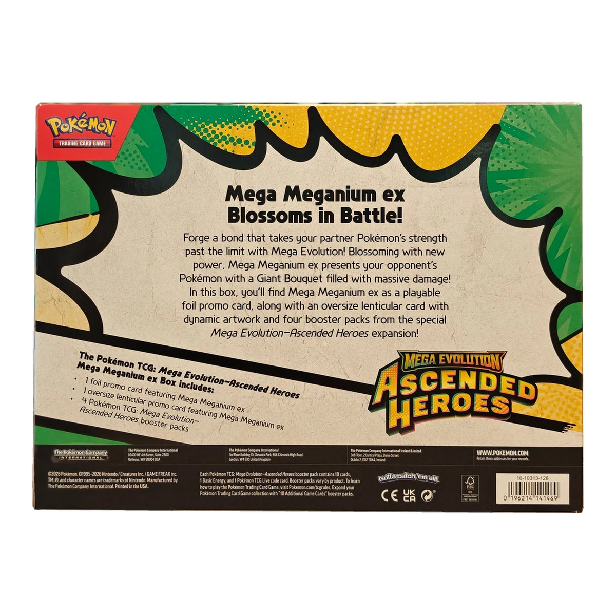 Ascended Heroes Mega Meganium ex Collection Box (Engels) – echte achterkant van de verpakking