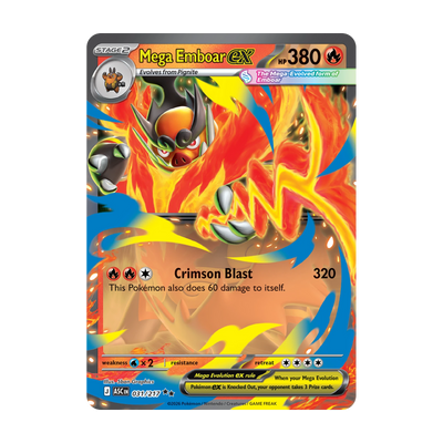 Mogelijke pull: Mega Emboar ex, Ascended Heroes (Engels). Niet gegarandeerd inbegrepen.