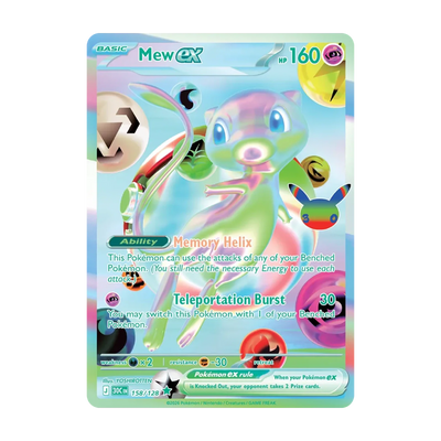 Chase-kaart: Mew ex 158, 30th Celebration (Engels). Mogelijke pull; niet gegarandeerd inbegrepen.