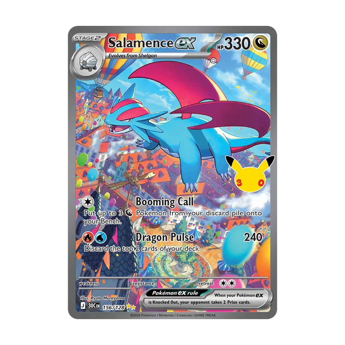 30th Celebration Booster Pack - chase-kaart 156 salamence ex (Engels). Mogelijke pull; niet gegarandeerd inbegrepen.