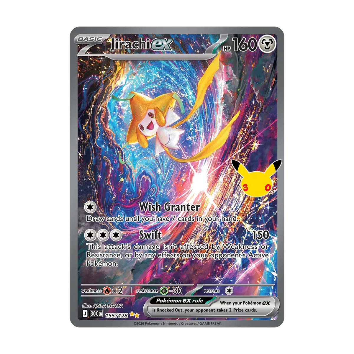 30th Celebration Booster Pack - chase-kaart 155 jirachi ex (Engels). Mogelijke pull; niet gegarandeerd inbegrepen.