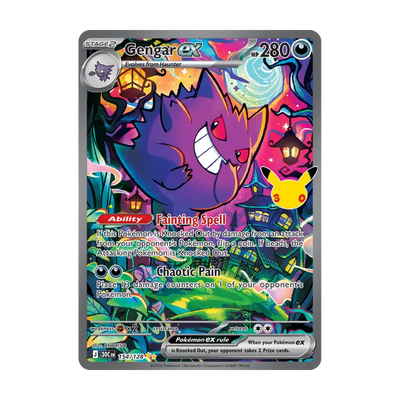 30th Celebration Booster Pack - chase-kaart 154 gengar ex (Engels). Mogelijke pull; niet gegarandeerd inbegrepen.