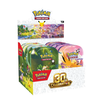 30th Celebration Mini Tins (10-Pack) (Engelse editie) – display, voorkant en linkerzijkant