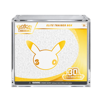 30th Celebration ETB Acrylic Protective Case - vooraanzicht met voorbeeldproduct. Gegenereerde productvisualisatie. Box niet inbegrepen.