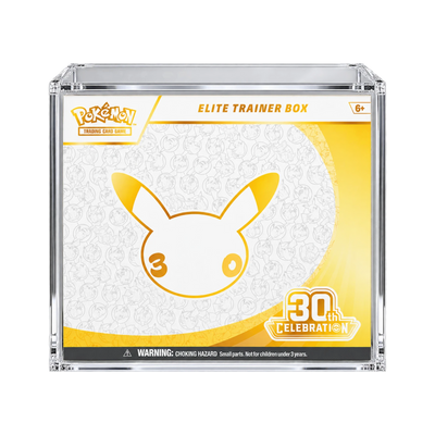 30th Celebration ETB Acrylic Protective Case - vooraanzicht met voorbeeldproduct. Gegenereerde productvisualisatie. Box niet inbegrepen.