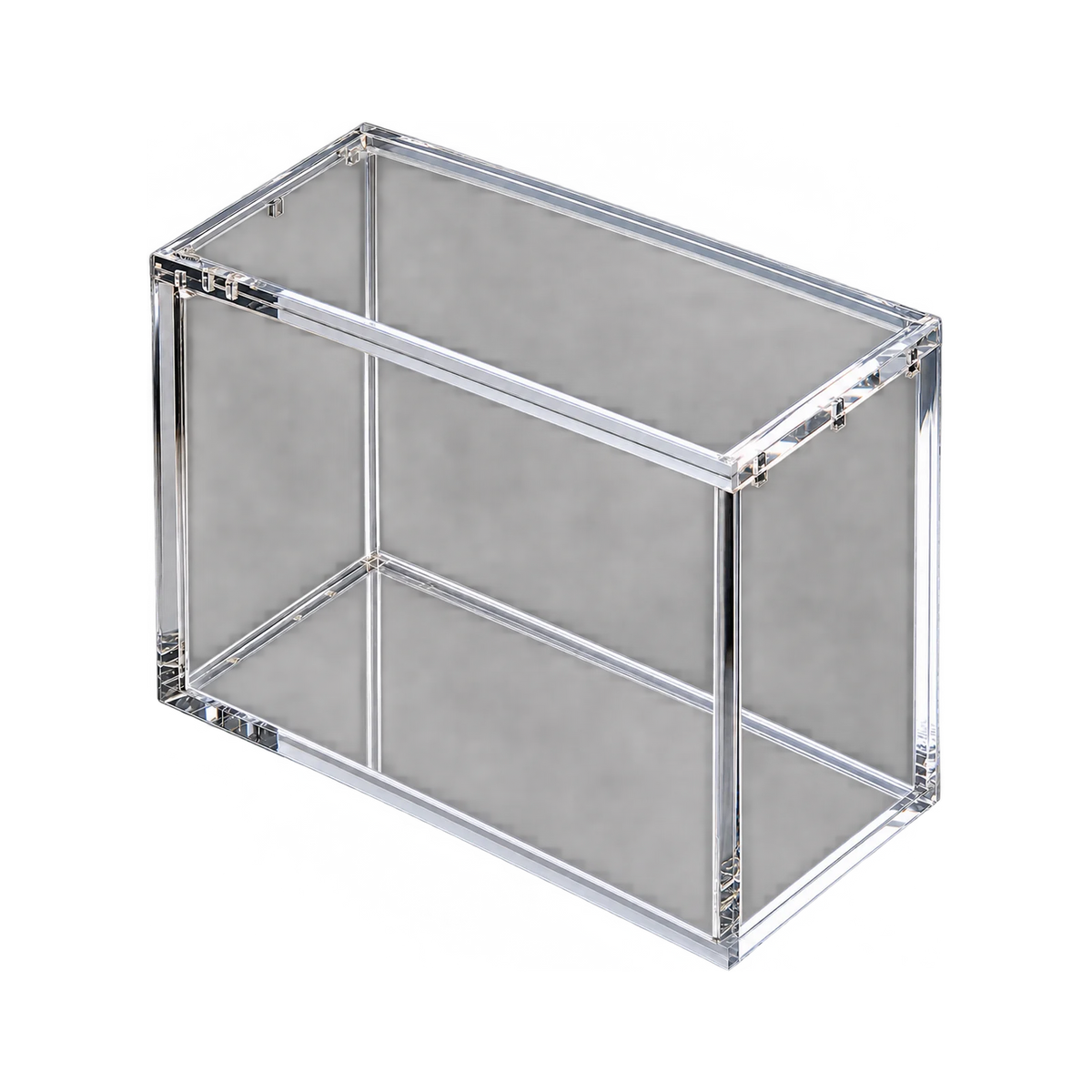 Elite Trainer Box Acrylic Protective Case - bovenkant en sluiting van de lege case. Gegenereerde productvisualisatie.