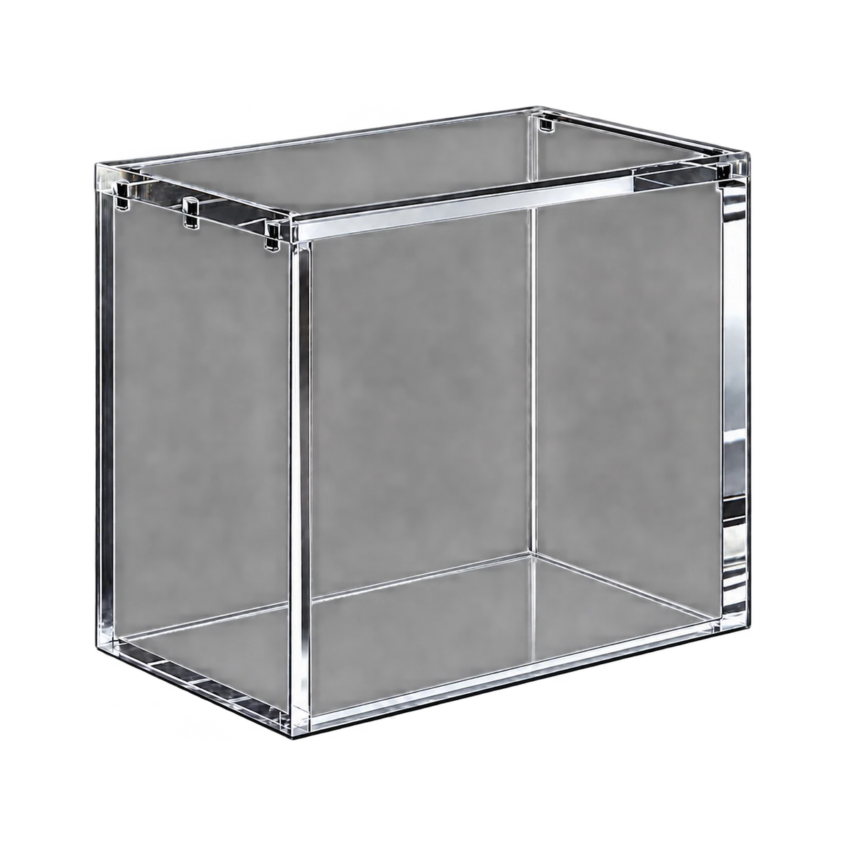 Booster Box Acrylic Protective Case - lege acryl case, schuin vooraanzicht. Gegenereerde productvisualisatie.