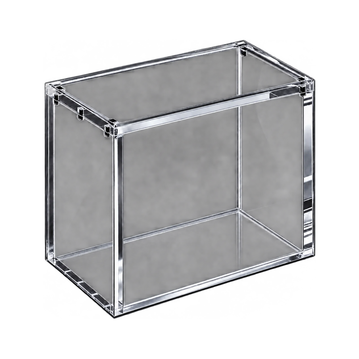 Booster Box Acrylic Protective Case - bovenkant en sluiting van de lege case. Gegenereerde productvisualisatie.