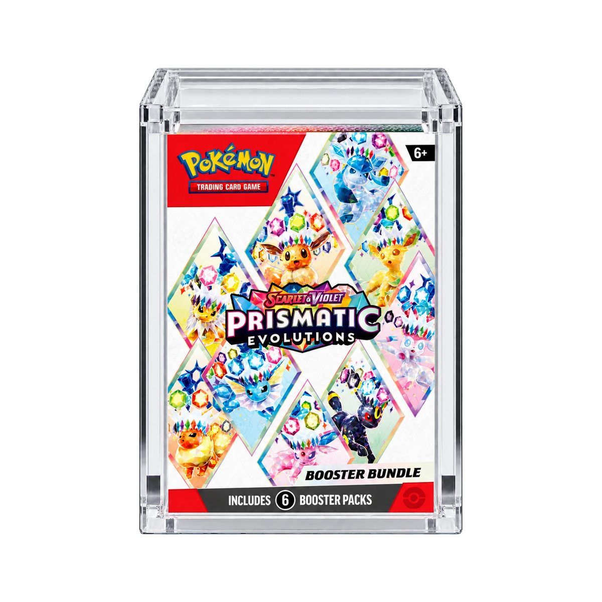 Booster Bundle Acrylic Protective Case - vooraanzicht met voorbeeldproduct. Gegenereerde productvisualisatie. Box niet inbegrepen.