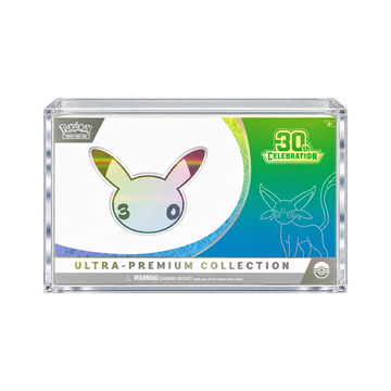 30th Celebration UPC Acrylic Protective Case - vooraanzicht met voorbeeldproduct. Gegenereerde productvisualisatie. Box niet inbegrepen.