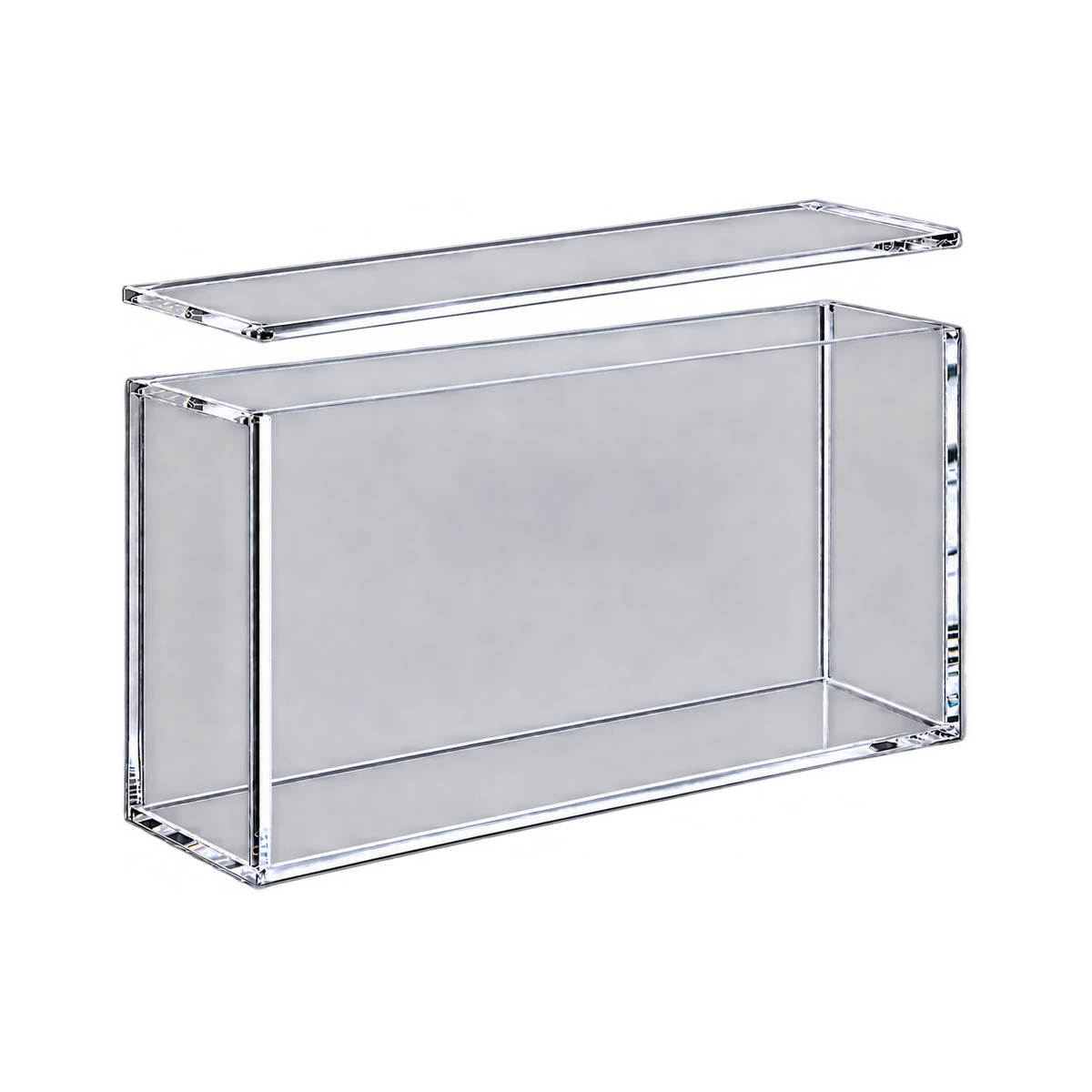 30th Celebration UPC Acrylic Protective Case - bovenkant en sluiting van de lege case. Gegenereerde productvisualisatie.
