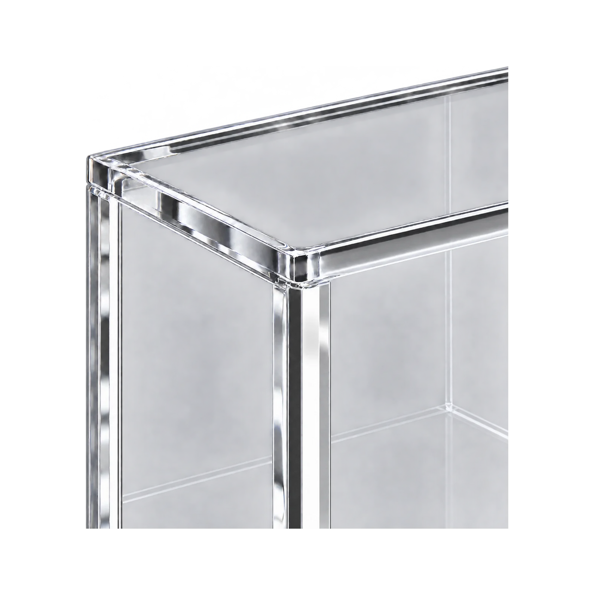 30th Celebration UPC Acrylic Protective Case - detail van acrylrand en paneelverbinding. Gegenereerde productvisualisatie.
