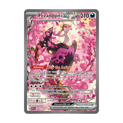 Ascended Heroes Booster Pack - chase-kaart 288 fezandipiti ex (Engels). Mogelijke pull; niet gegarandeerd inbegrepen.