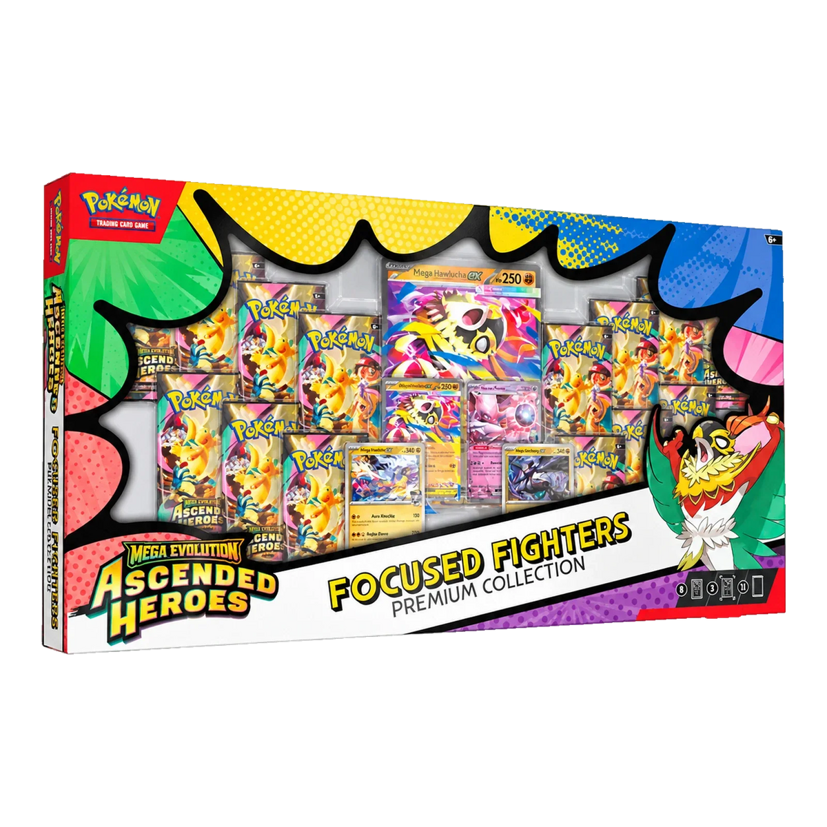 Ascended Heroes Focused Fighters Premium Collection – voorkant en linkerzijkant