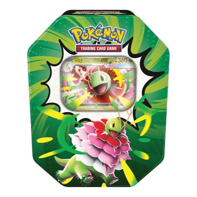 Ascended Heroes Tin 4 Packs – tin Mega Meganium ex, voorkant (ontwerp kan variëren)