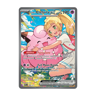 Chase-kaart: Lillie's Clefairy ex 280, Ascended Heroes (Engels). Mogelijke pull; niet gegarandeerd inbegrepen.