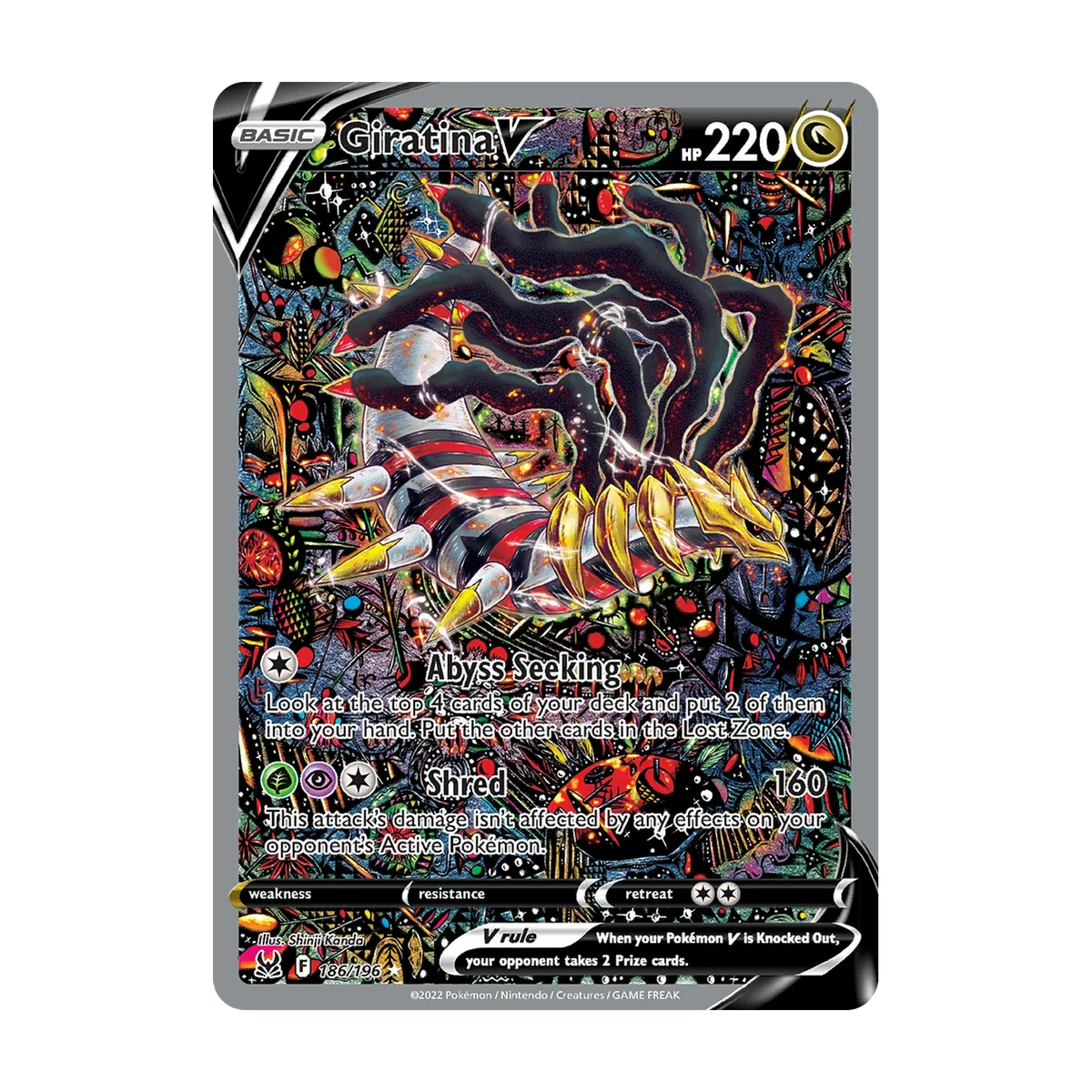 Chase-kaart: Giratina V 186, Lost Origin Booster Pack (Engels). Mogelijke pull; niet gegarandeerd inbegrepen.