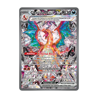 Obsidian Flames Booster Pack - chase-kaart 223 charizard ex (Engels). Mogelijke pull; niet gegarandeerd inbegrepen.