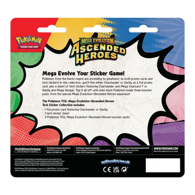 Ascended Heroes Tech Sticker Collection – Charmander – echte achterkant met inhoud en fabrikant