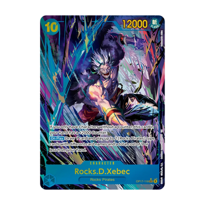 One Piece OP17 Booster Box (Engels) – Chase-kaart: Rocks.D.Xebec OP17-118 (Engels). Mogelijke pull; niet gegarandeerd inbegrepen.