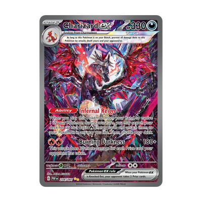 Chase-kaart: Charizard ex 234, Paldean Fates Booster Pack (Engels). Mogelijke pull; niet gegarandeerd inbegrepen.