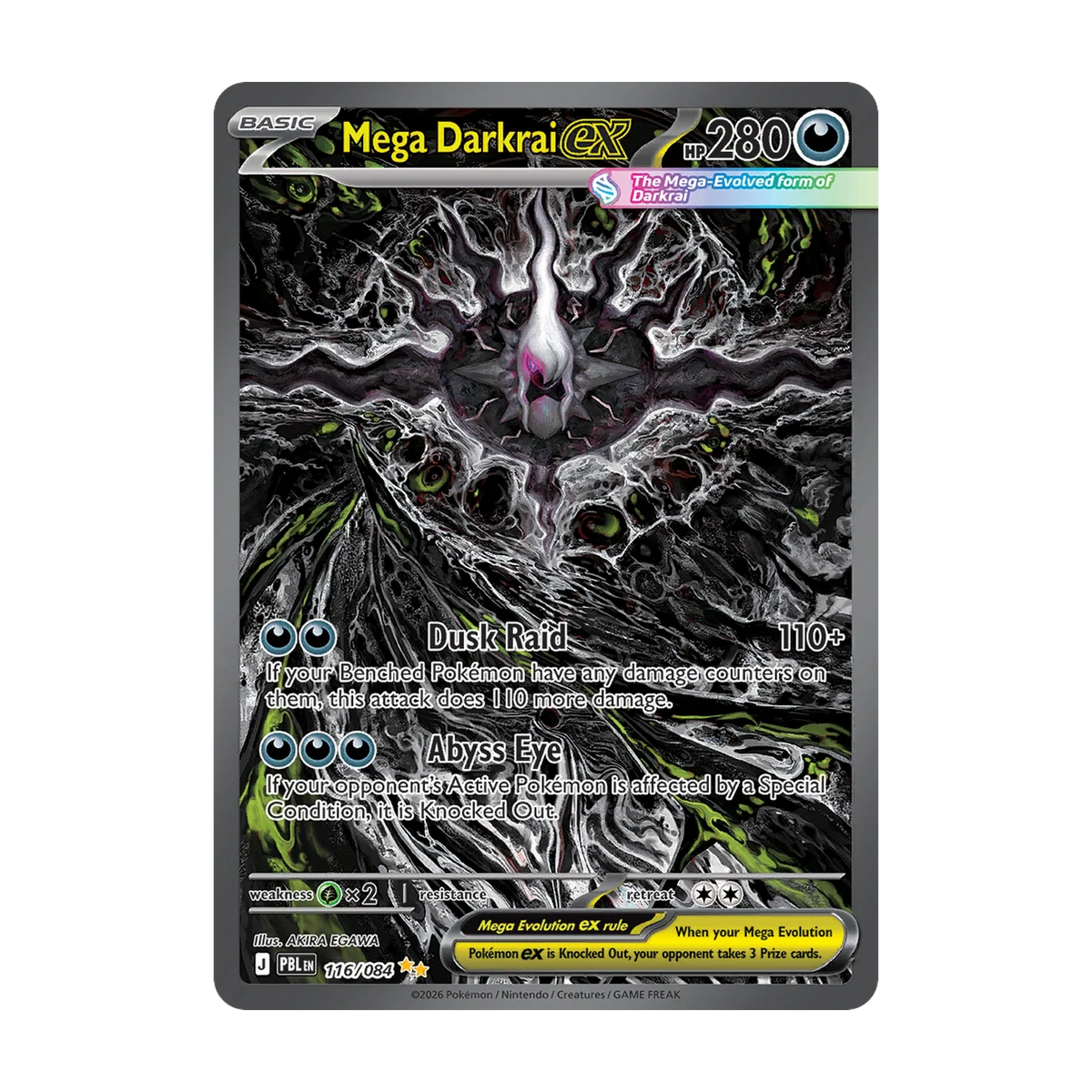 Chase-kaart: Mega Darkrai ex 116, Pitch Black Booster Pack (Engels). Mogelijke pull; niet gegarandeerd inbegrepen.