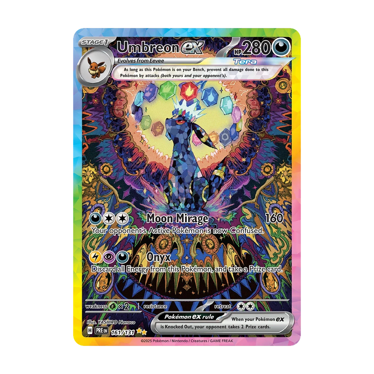 Prismatic Evolutions Booster Pack - chase-kaart 161 umbreon ex (Engels). Mogelijke pull; niet gegarandeerd inbegrepen.