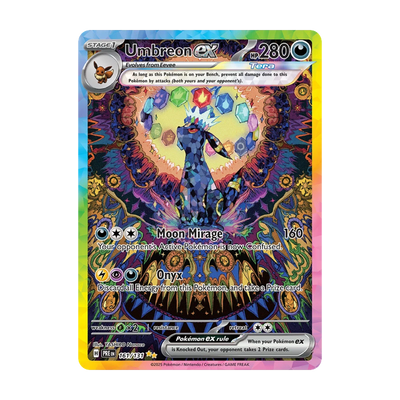 Prismatic Evolutions Booster Pack - chase-kaart 161 umbreon ex (Engels). Mogelijke pull; niet gegarandeerd inbegrepen.