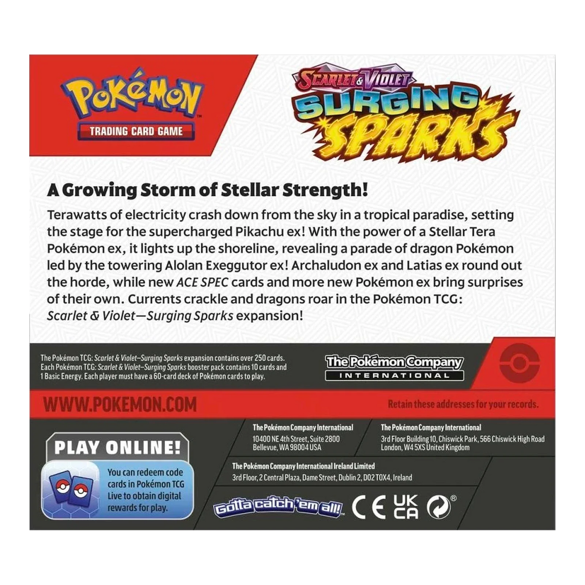 Surging Sparks Booster Box – achterkant van de verpakking