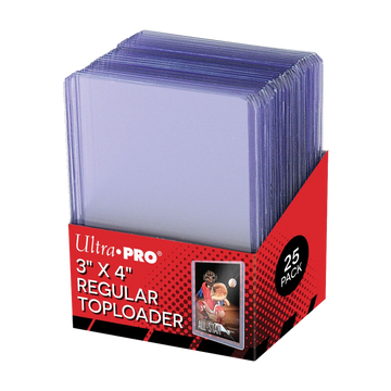 Toploaders Transparant Regular – 25 – verpakking, voorkant en rechterzijkant