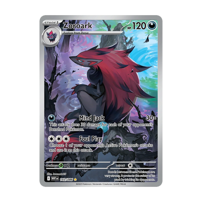 Chase-kaart: Zoroark 143, White Flare Booster Pack (Engels). Mogelijke pull; niet gegarandeerd inbegrepen.